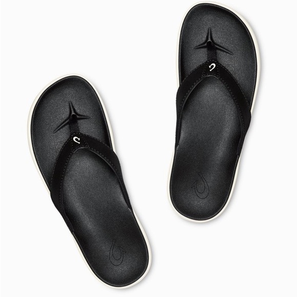 OluKai Nu'a Pi'o Black & White Thong Flip Flop Sandals - Size 11 - Picture 2 of 10